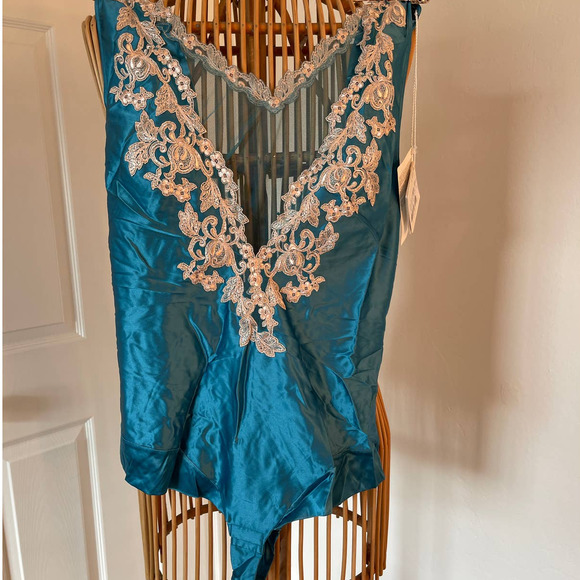 La Perla Other - La Perla Maison Emerald Blue Lace Silk One Piece Bodysuit MSRP 894